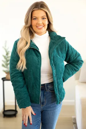 Emerald Green Corduroy Puffer Jacket