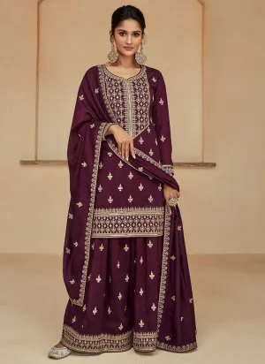 Ensembled Purple Heavy Embellished Sharara Style Suit