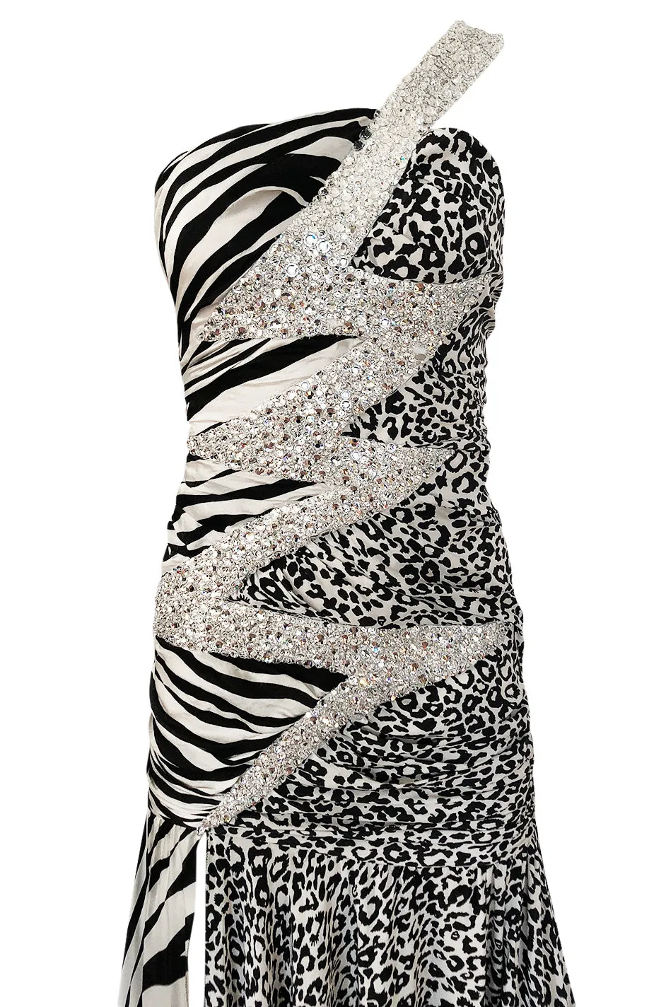 Fall 2008 Balmain by Christophe Decarnin Runway Zebra & Leopard Print Dress w Crystal Bolt