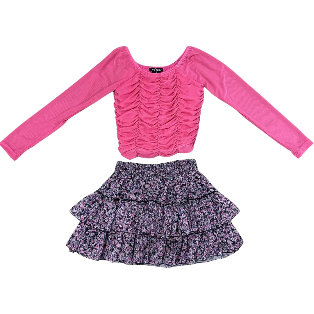 FBZ Hot Pink Mesh Ruched Top