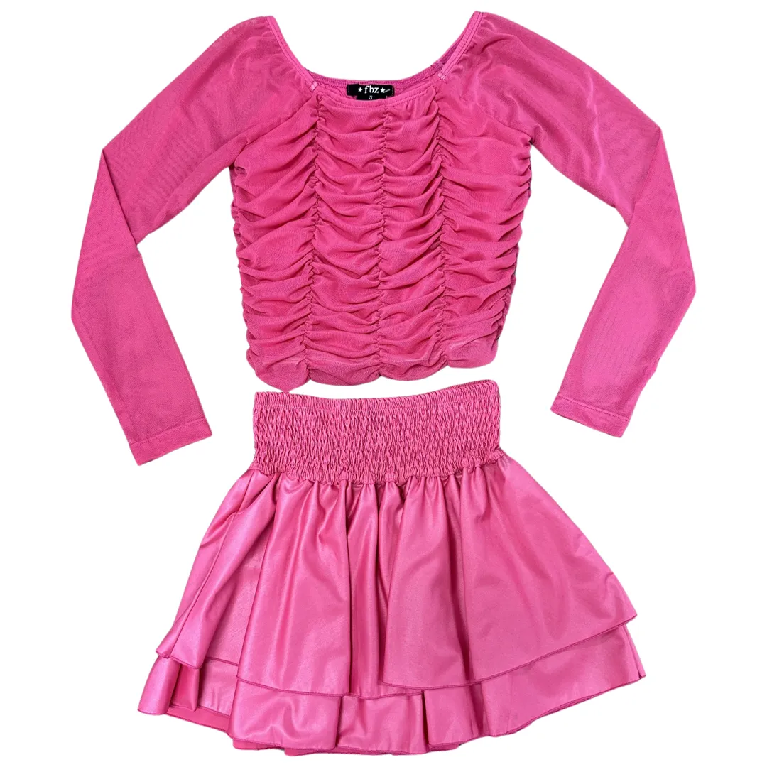 FBZ Hot Pink Mesh Ruched Top