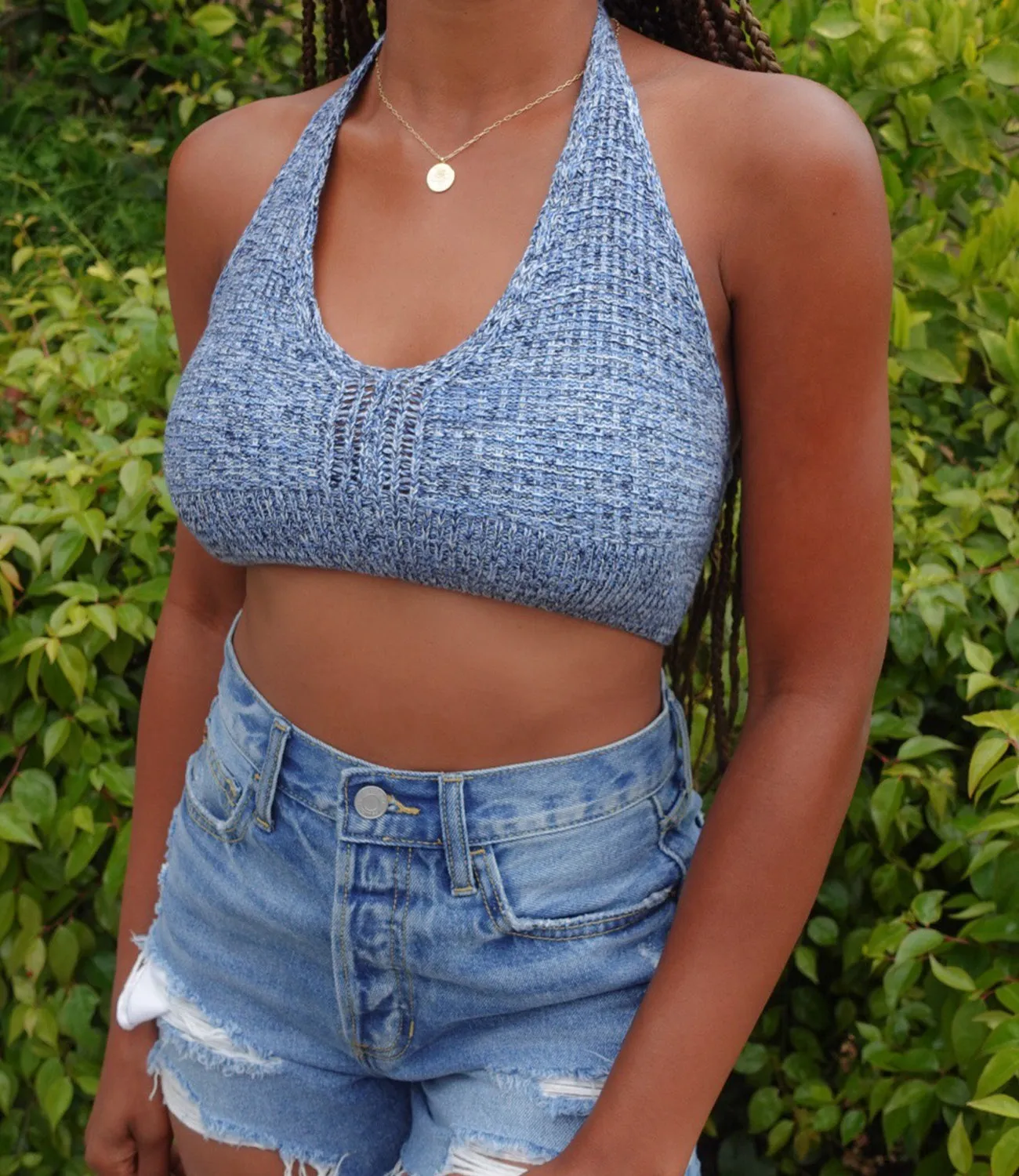 Felix Knitted Halter Top(Navy/Blue)