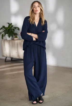 FEW LEFT!  Navy Gauze Palazzo Pant WITHOUT Satin Belt - Sale