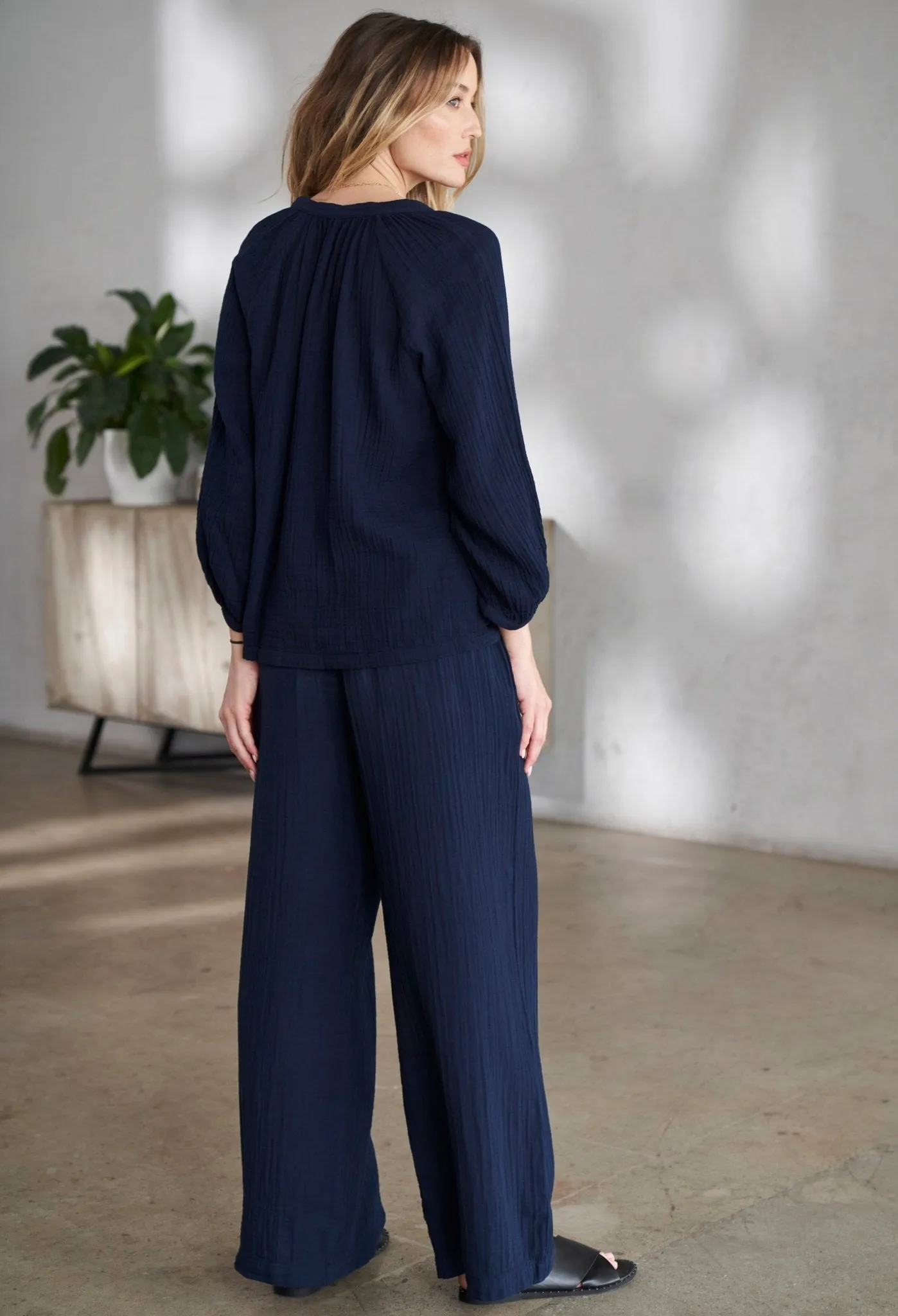 FEW LEFT!  Navy Gauze Palazzo Pant WITHOUT Satin Belt - Sale
