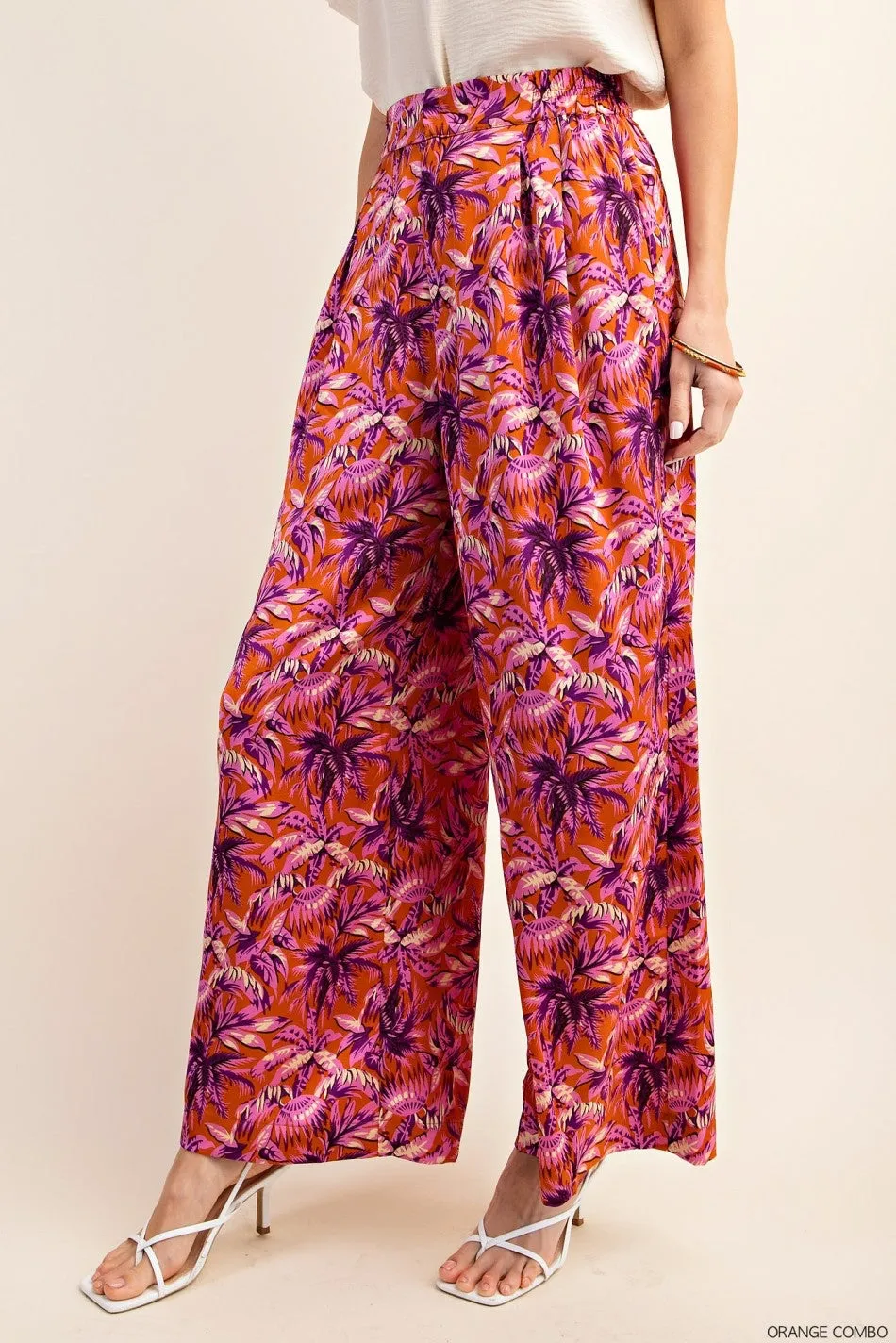Floral Print Drapey Satin Palazzo Pants