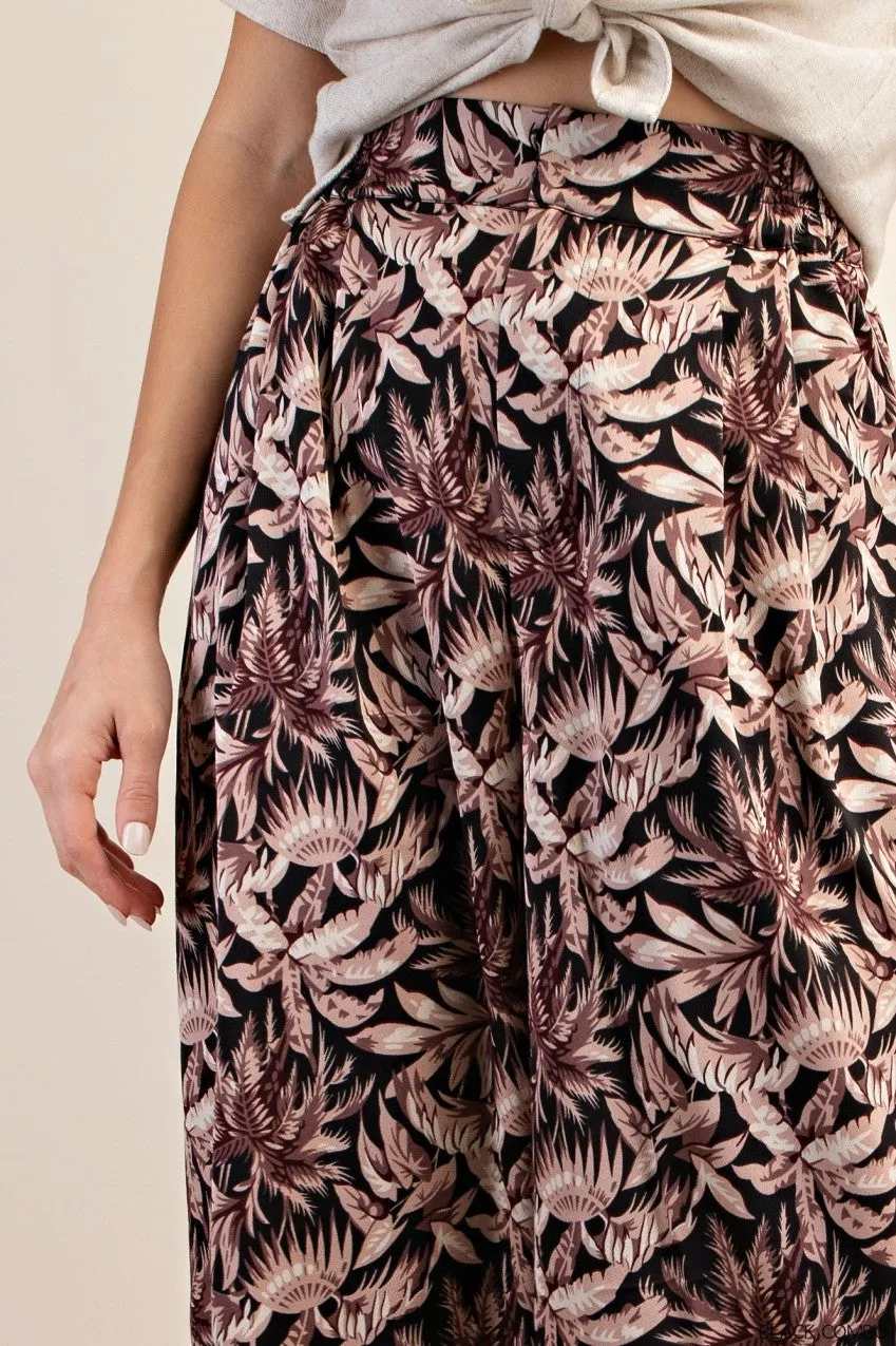 Floral Print Drapey Satin Palazzo Pants