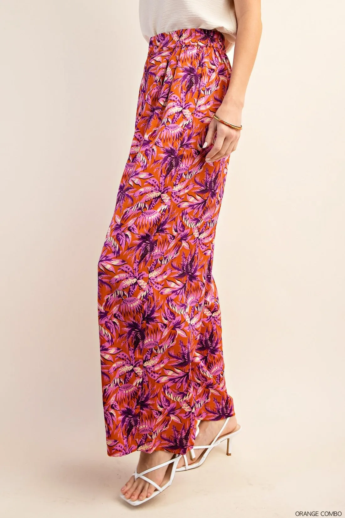 Floral Print Drapey Satin Palazzo Pants