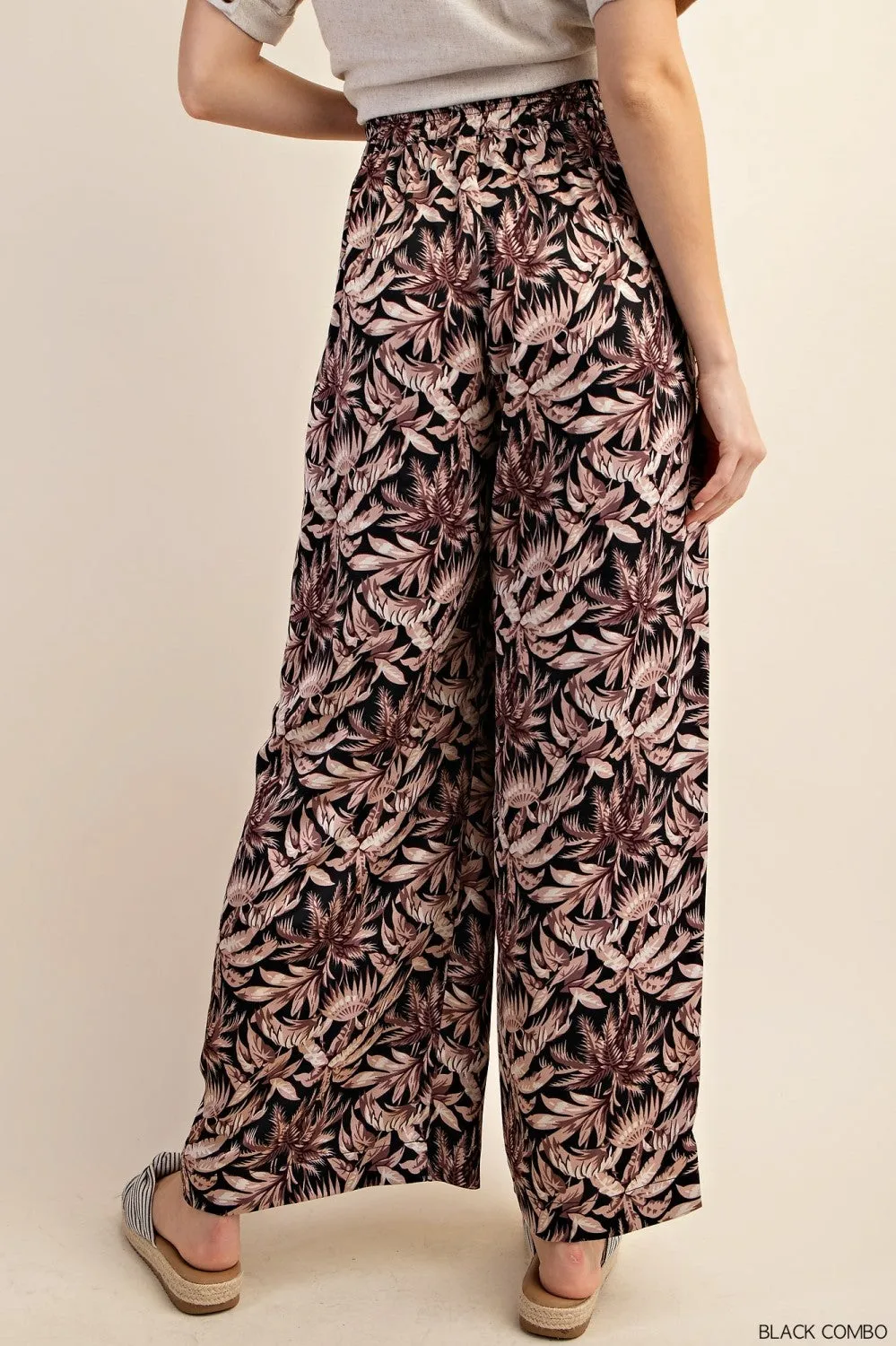 Floral Print Drapey Satin Palazzo Pants