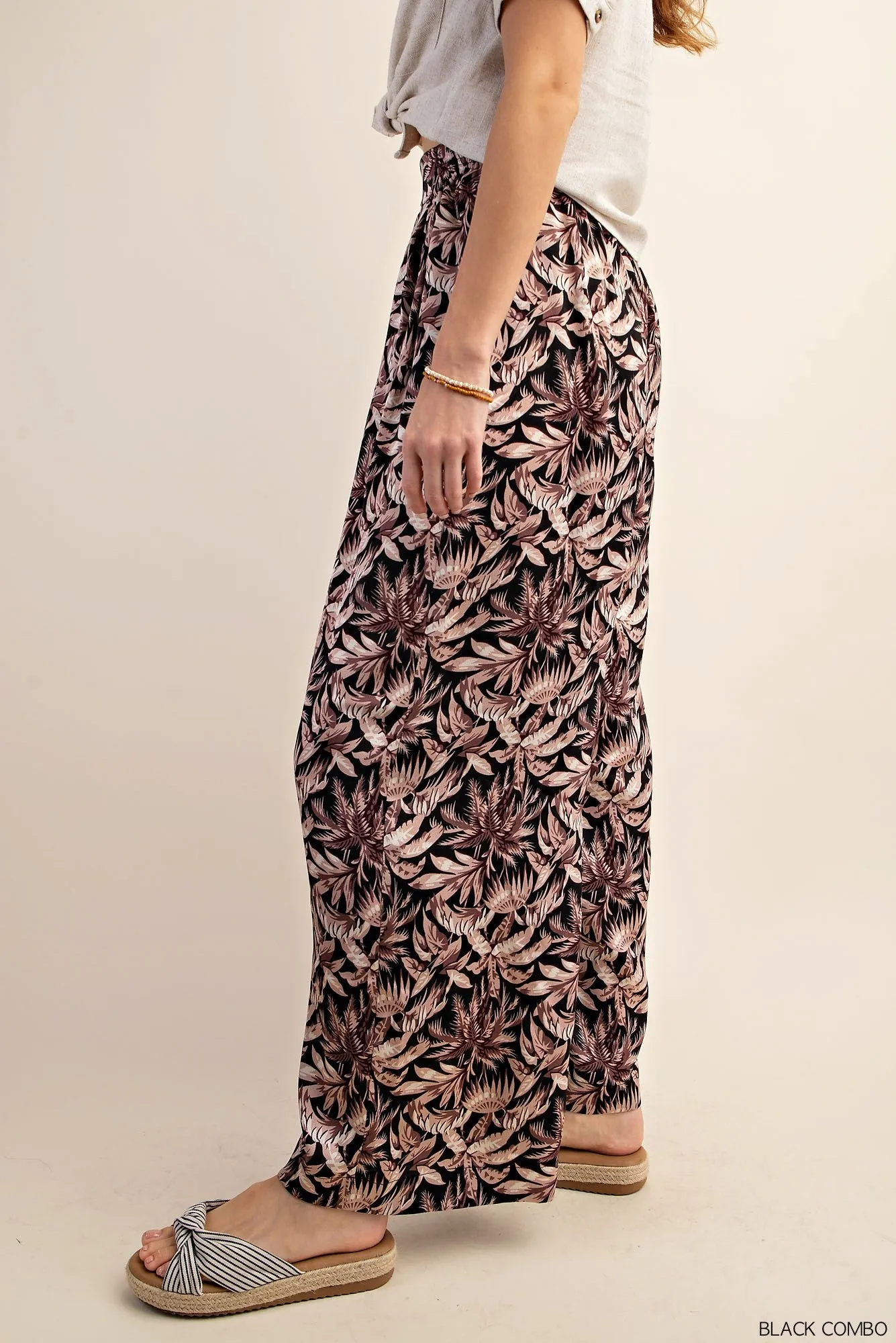 Floral Print Drapey Satin Palazzo Pants