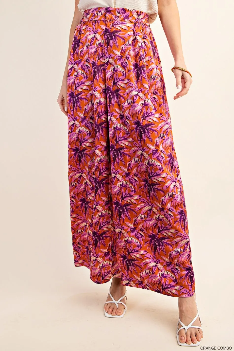 Floral Print Drapey Satin Palazzo Pants