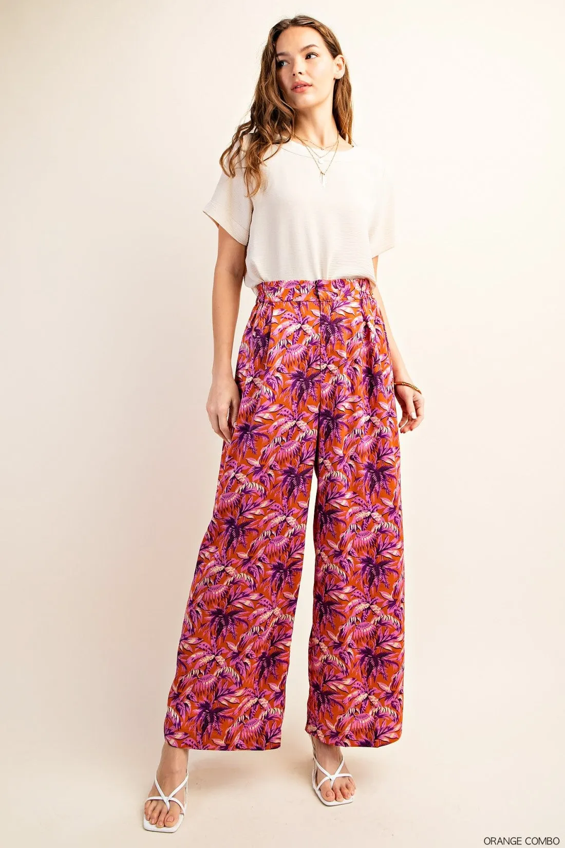 Floral Print Drapey Satin Palazzo Pants