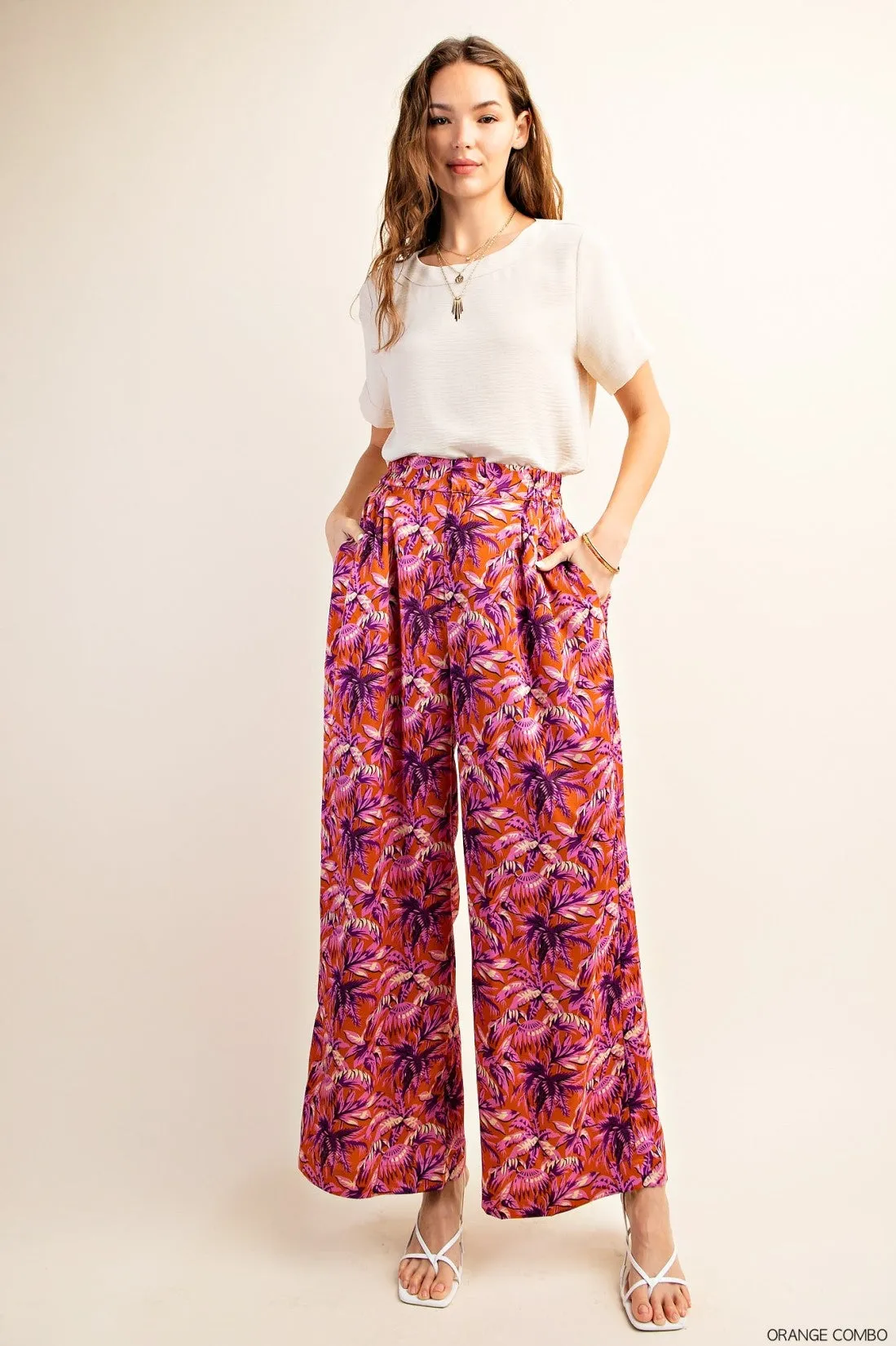 Floral Print Drapey Satin Palazzo Pants