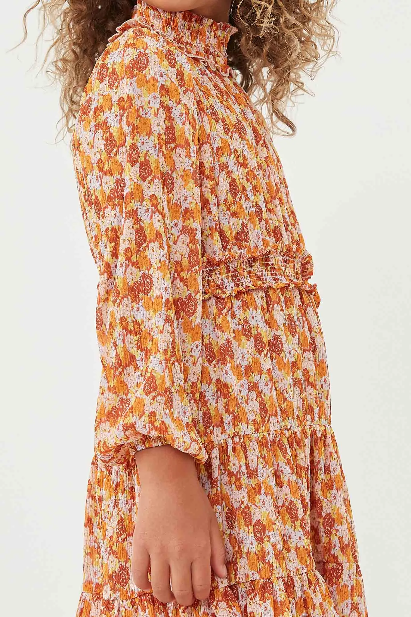 Floral Print Smocked Detail Puff Sleeve Dress