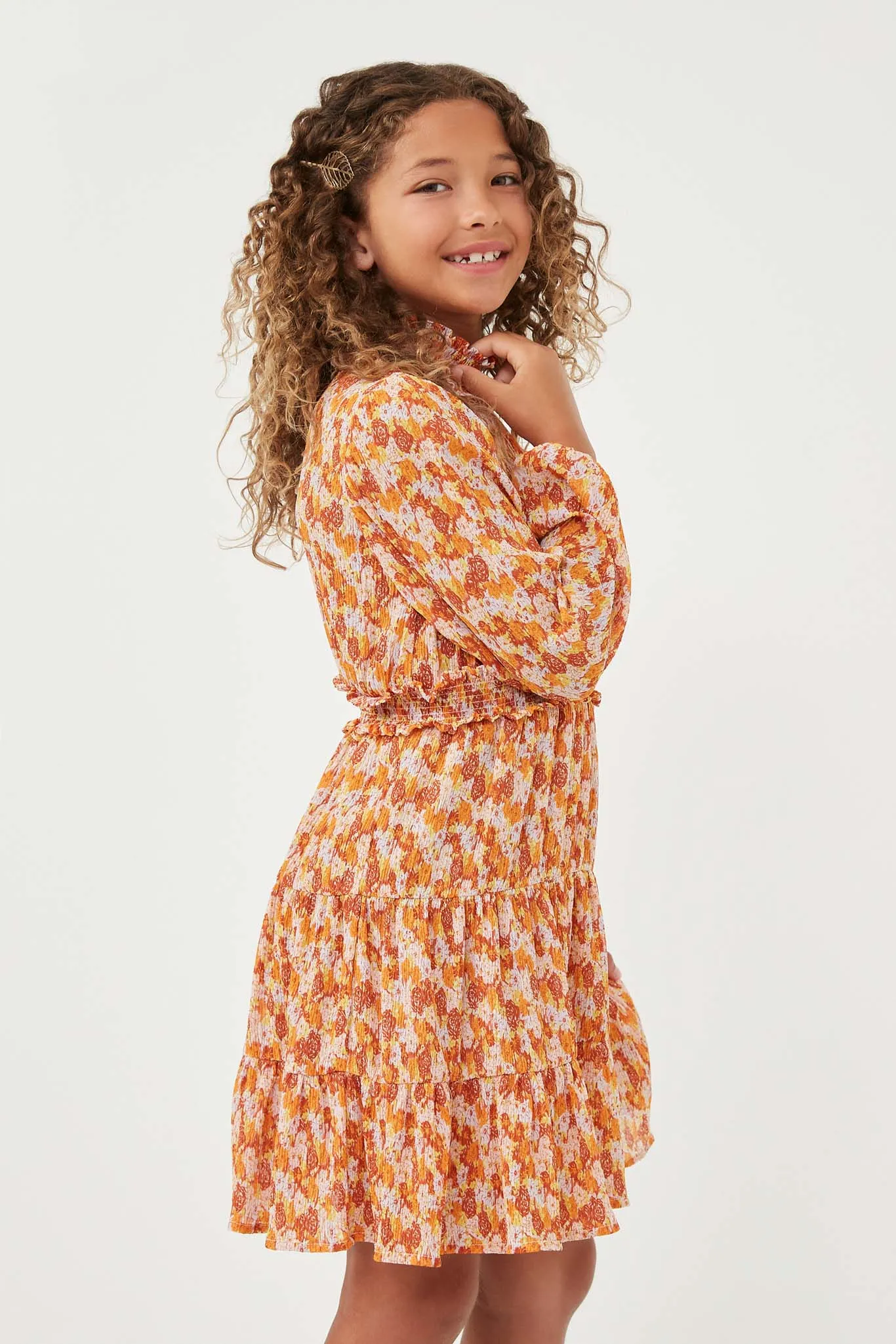 Floral Print Smocked Detail Puff Sleeve Dress