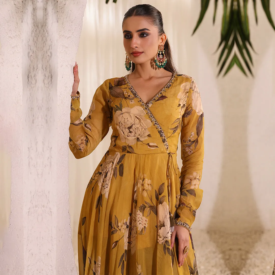 Floral Yellow Anarkali and Palazzo Set