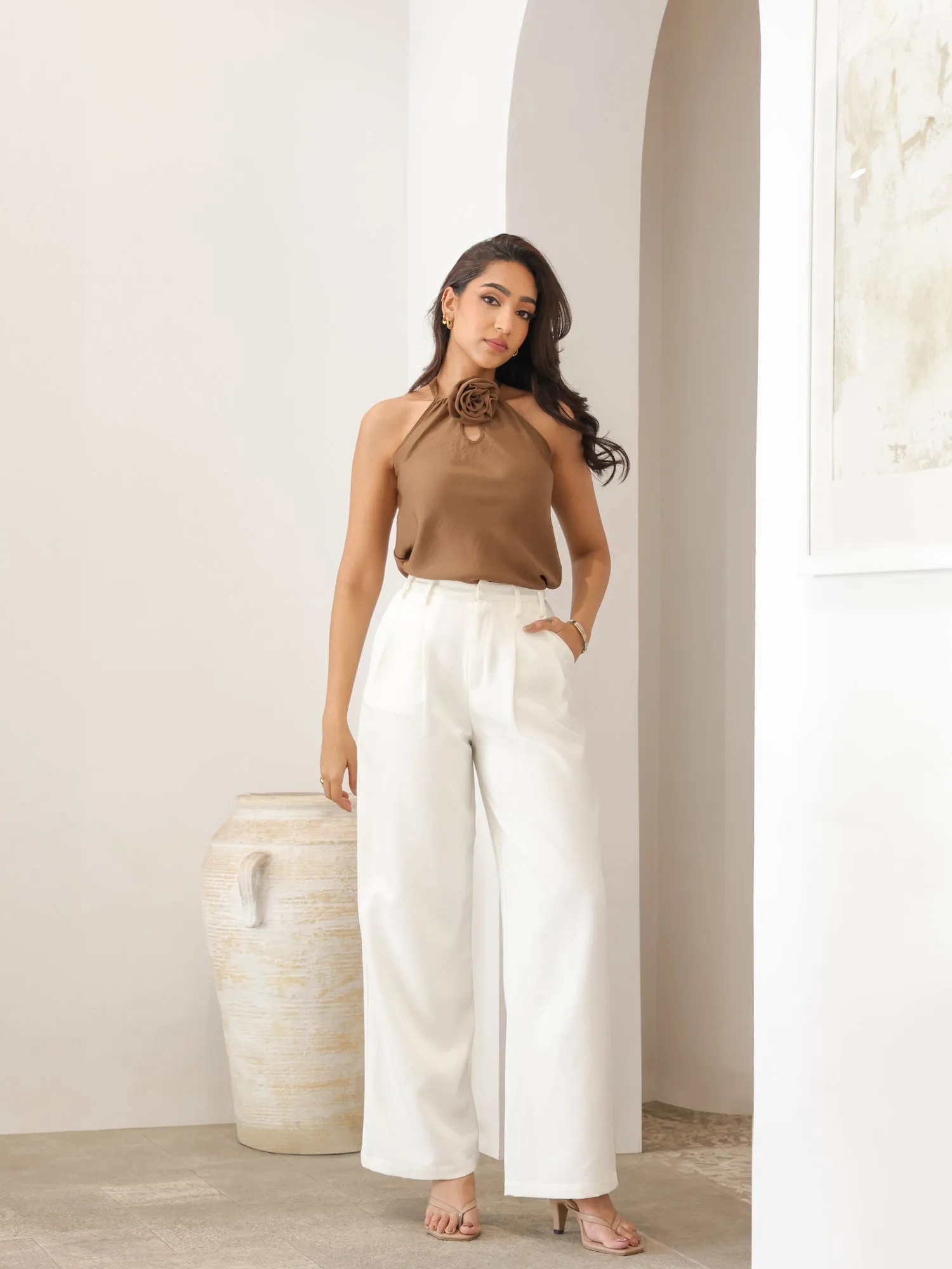 Flower Detailed Halter Neck Top
