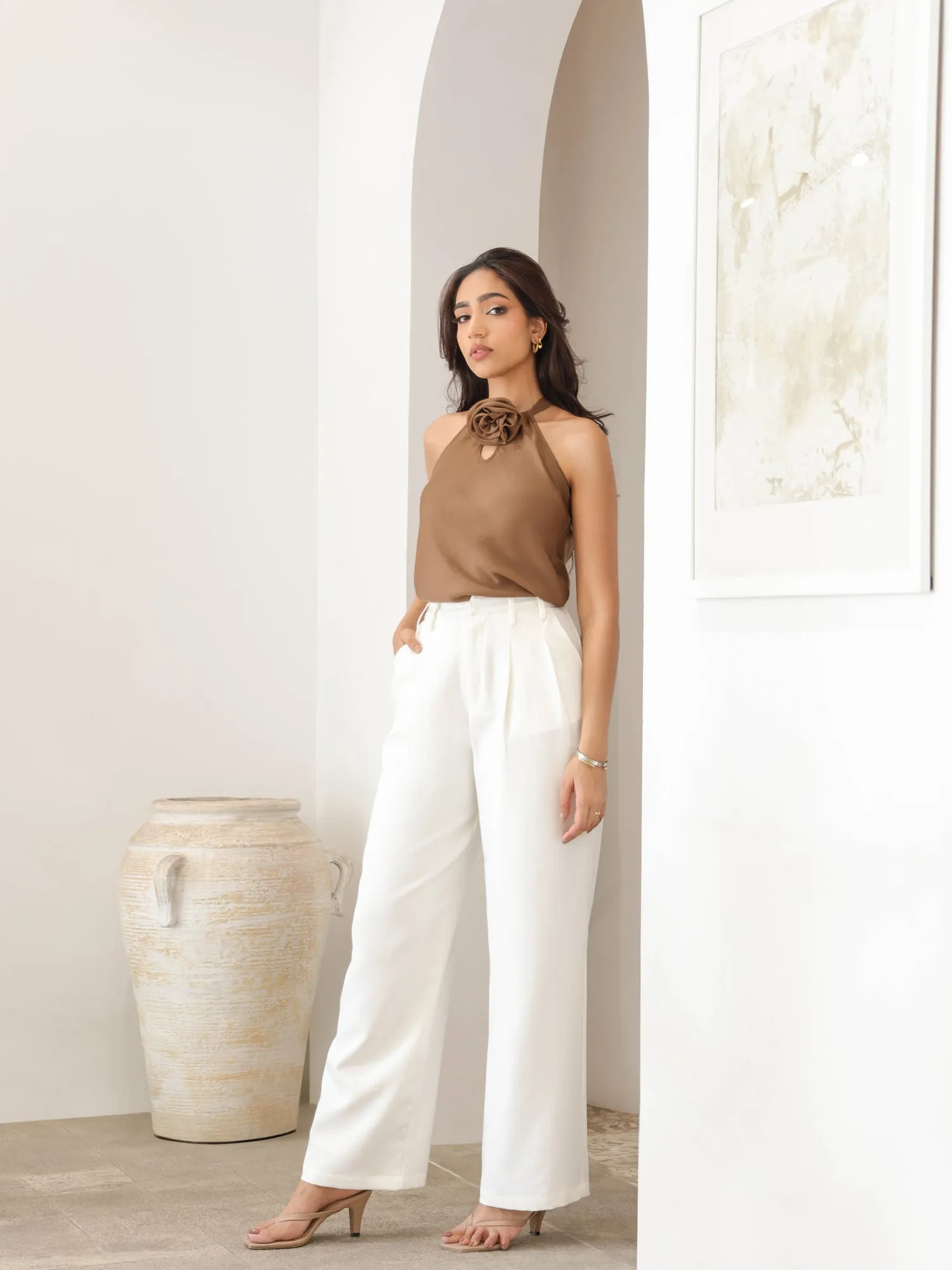 Flower Detailed Halter Neck Top