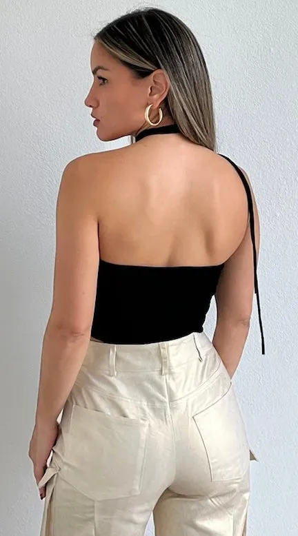 Flower Seductive Black Halter Crop Top