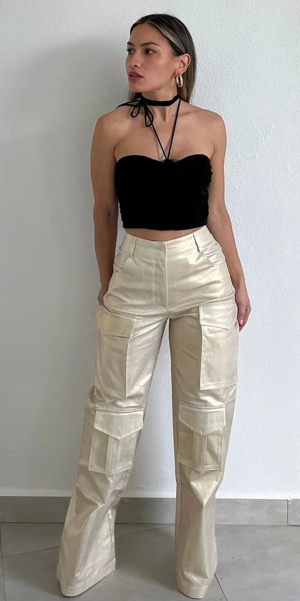 Flower Seductive Black Halter Crop Top