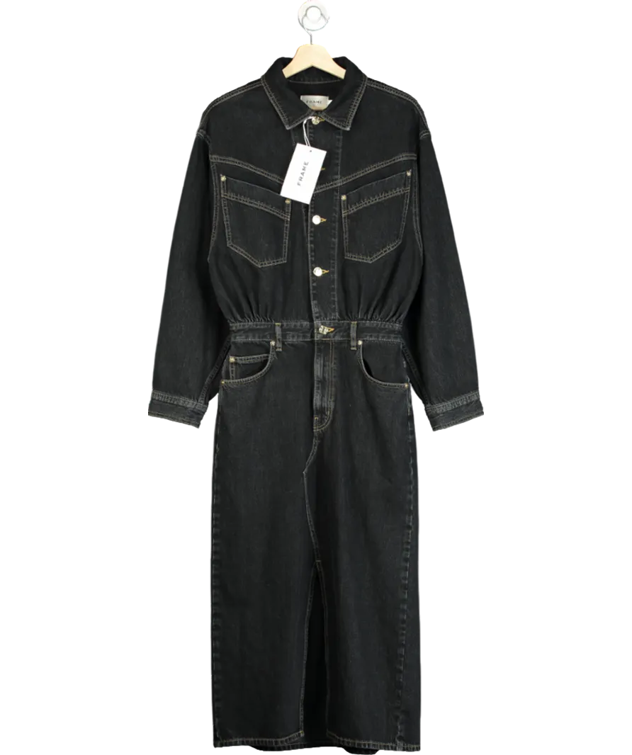 FRAME Grey The Nipped Denim Midi Dress In Rinse UK 8