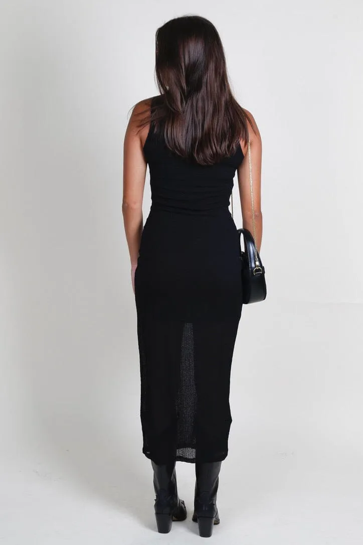 FRAME | Sleeveless Mesh Mock Neck Dress - Black