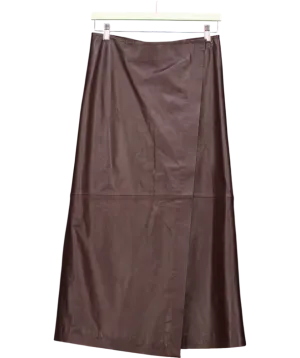 FRANKIE SHOP Brown Brooklyn Faux Leather Midi Skirt - Burgundy UK S