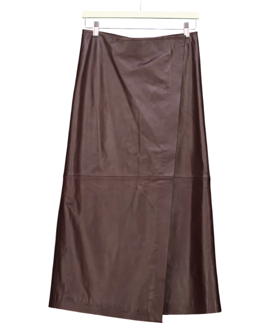 FRANKIE SHOP Brown Brooklyn Faux Leather Midi Skirt - Burgundy UK S
