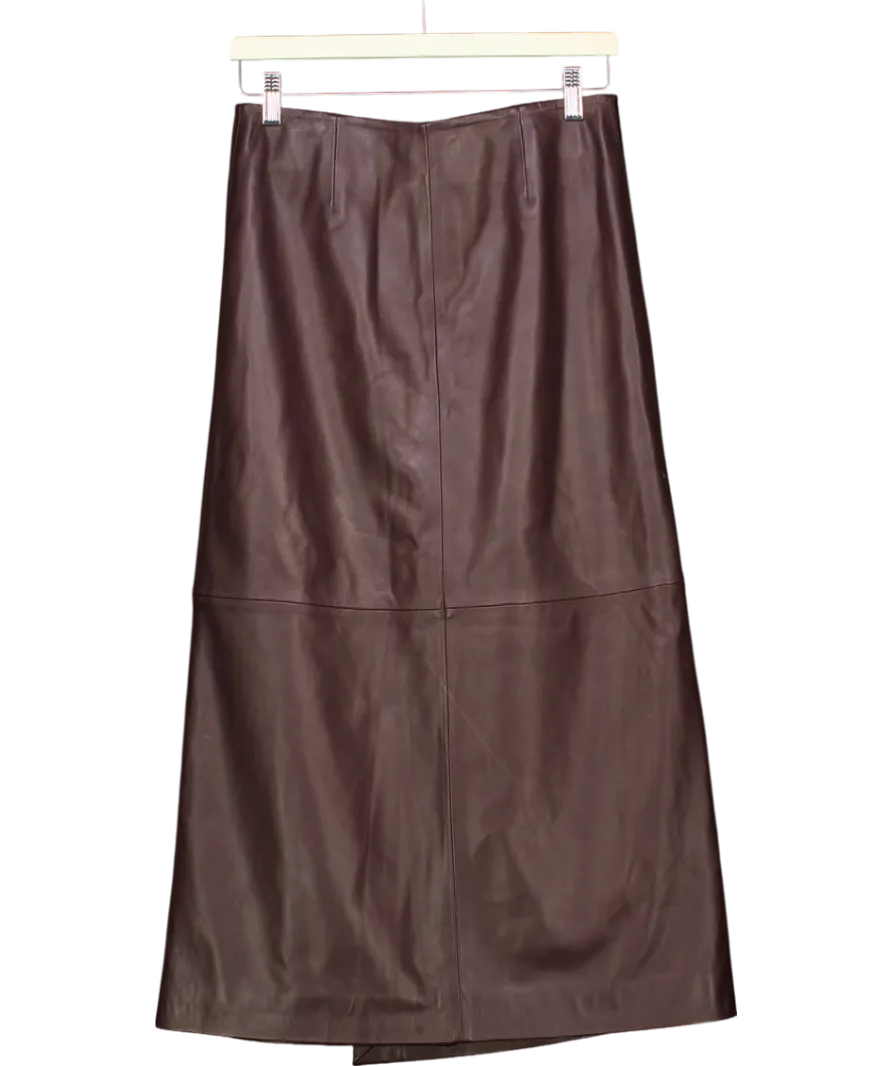 FRANKIE SHOP Brown Brooklyn Faux Leather Midi Skirt - Burgundy UK S