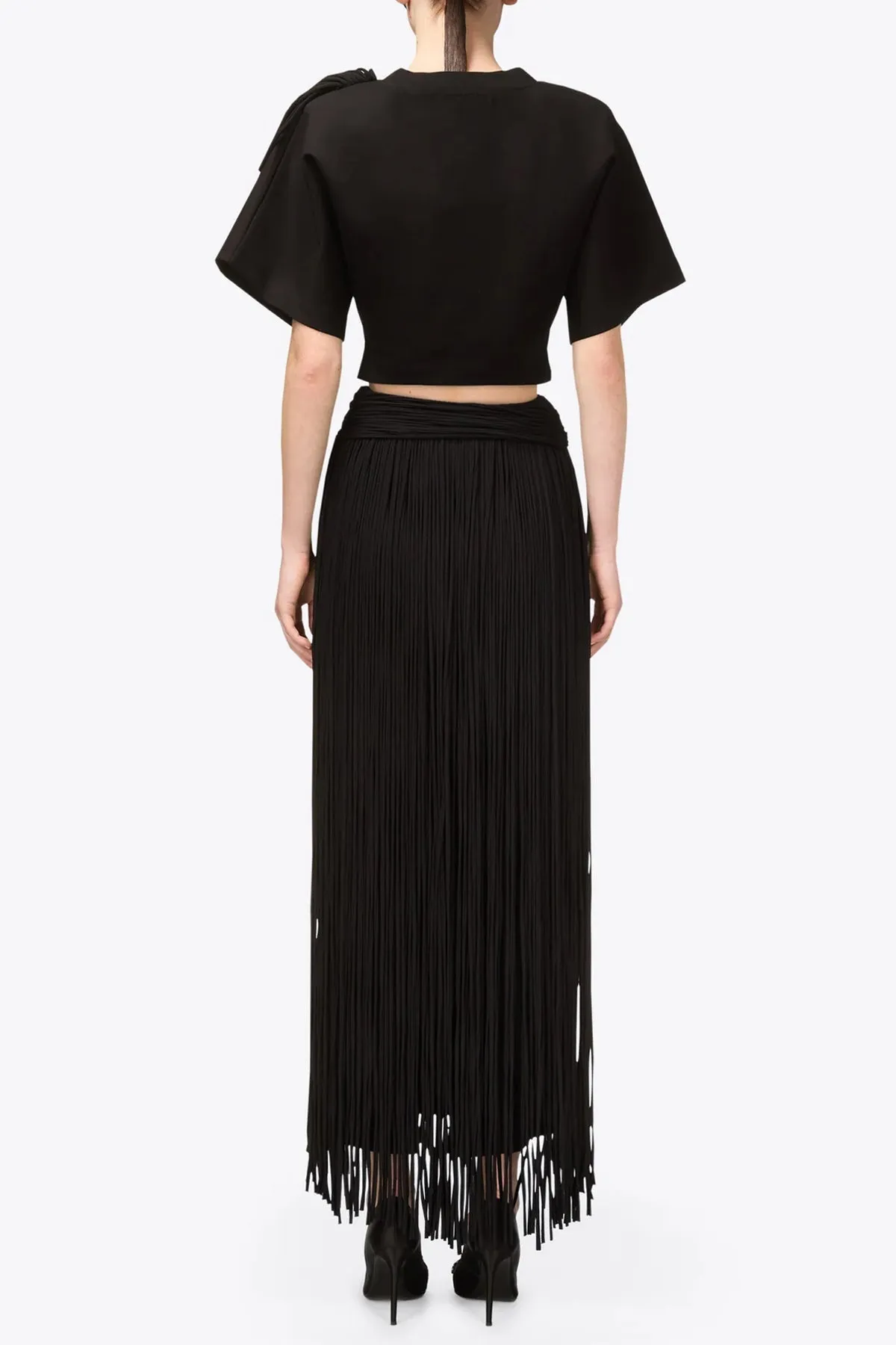 Fringe Midi Skirt in Black
