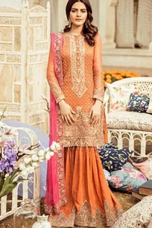 Gharara And Short Shirt In Orange Rust Color Model# C 1757