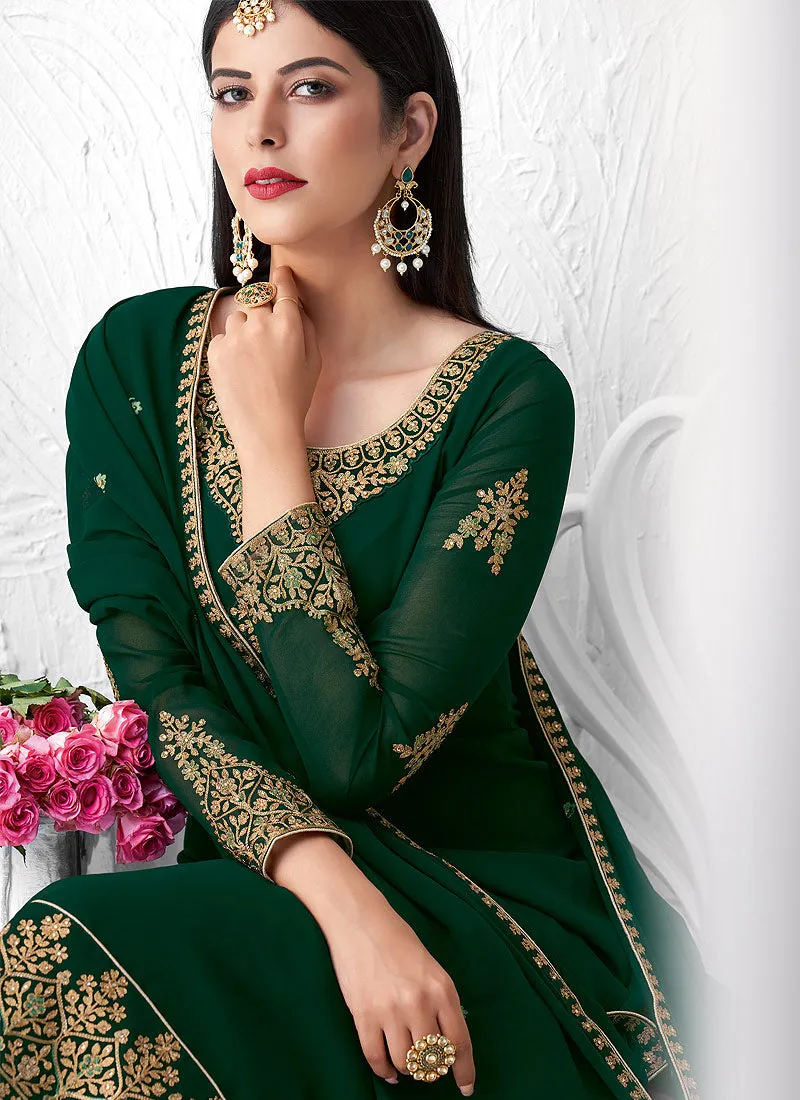 Green Embroidered Palazzo Suit