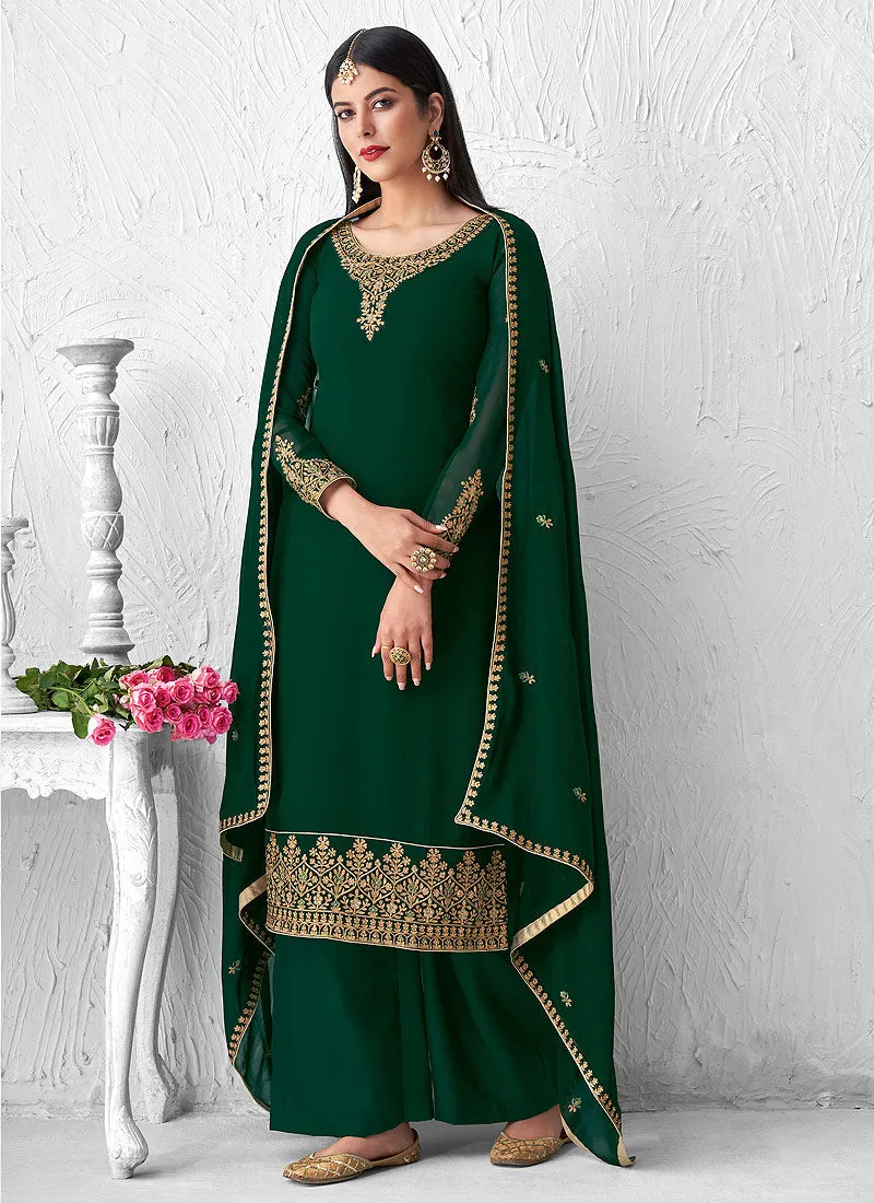 Green Embroidered Palazzo Suit