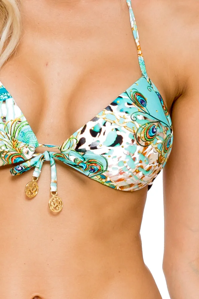 GUANTANAMERA - Molded Push Up Bandeau Halter Top & Strappy Brazilian Ruched Back Bottom • Multicolor