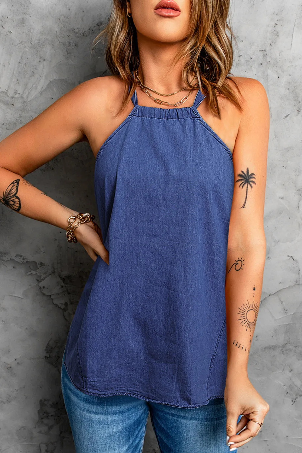 Halter Neck Denim Tank Top