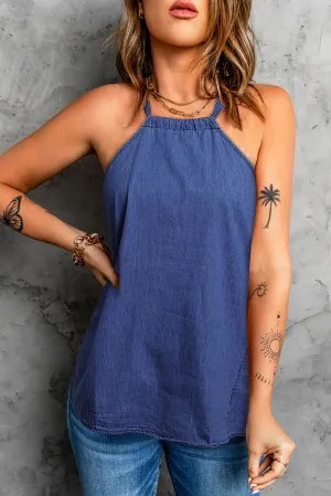 Halter Neck Denim Tank Top