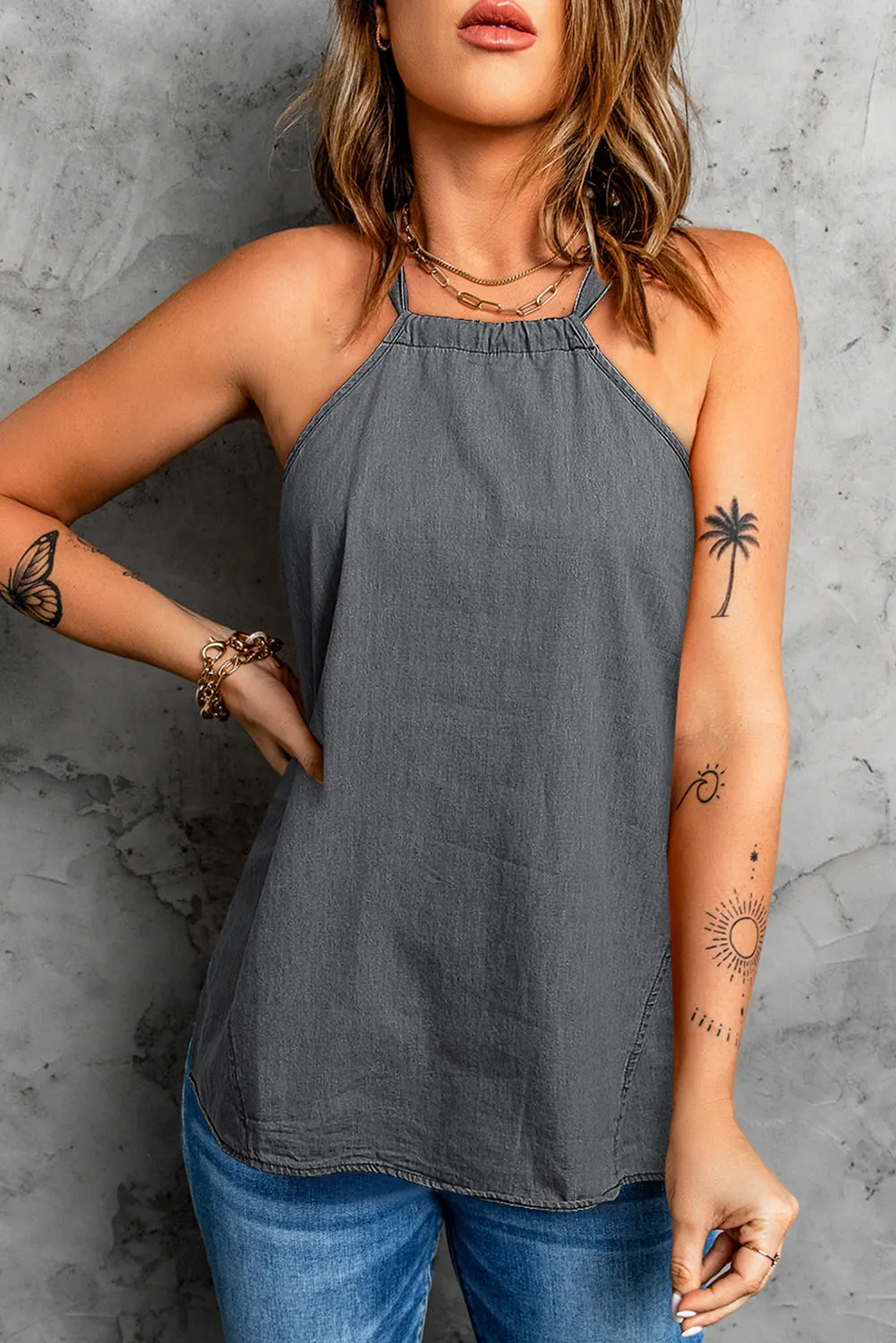 Halter Neck Denim Tank Top