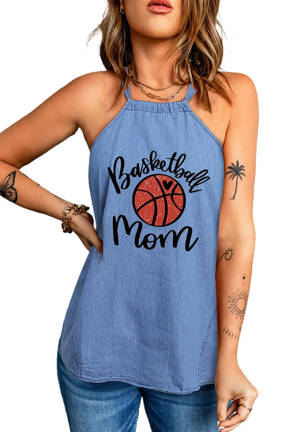 Halter Neck Denim Tank Top