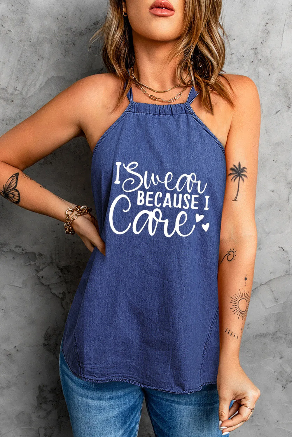 Halter Neck Denim Tank Top