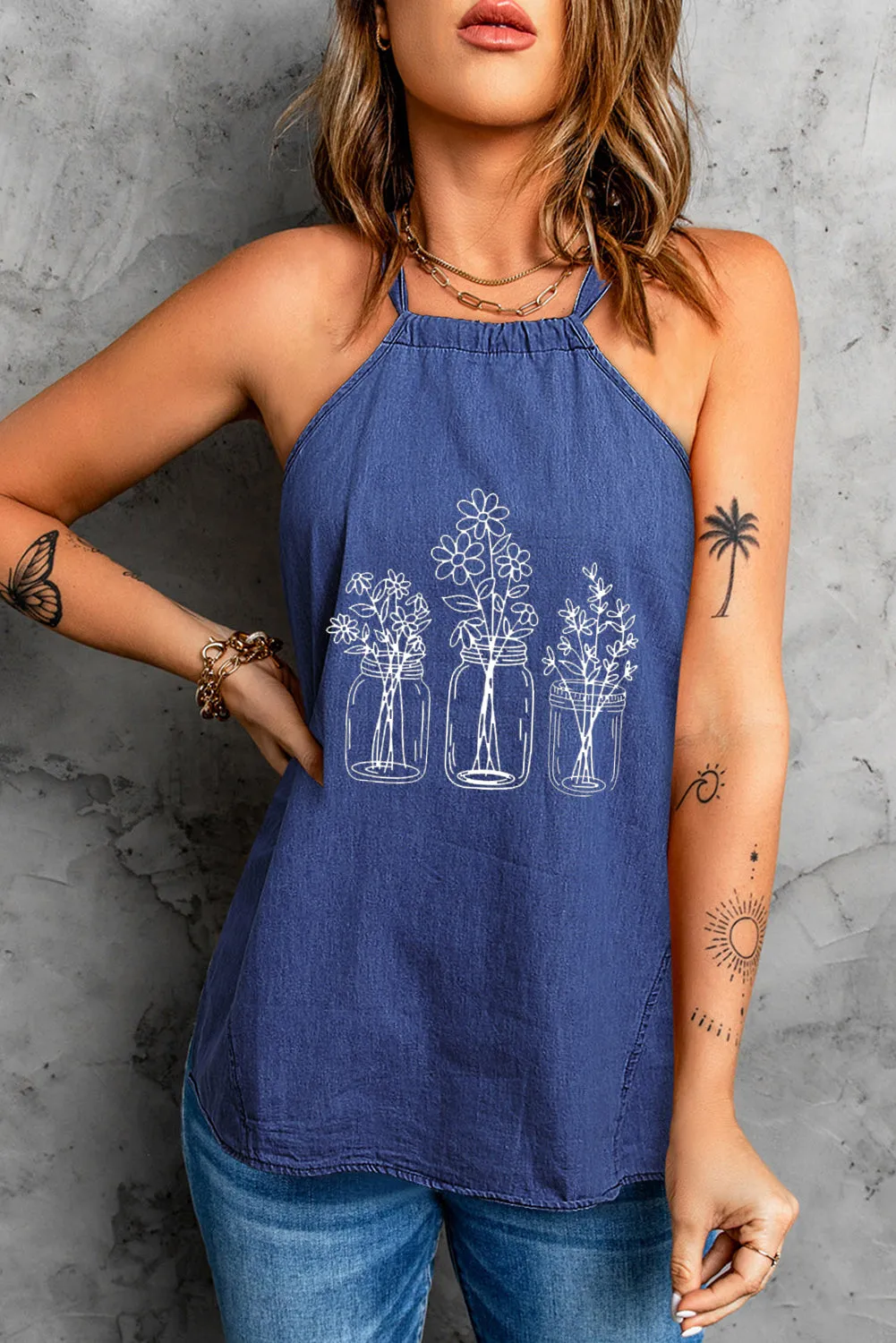 Halter Neck Denim Tank Top
