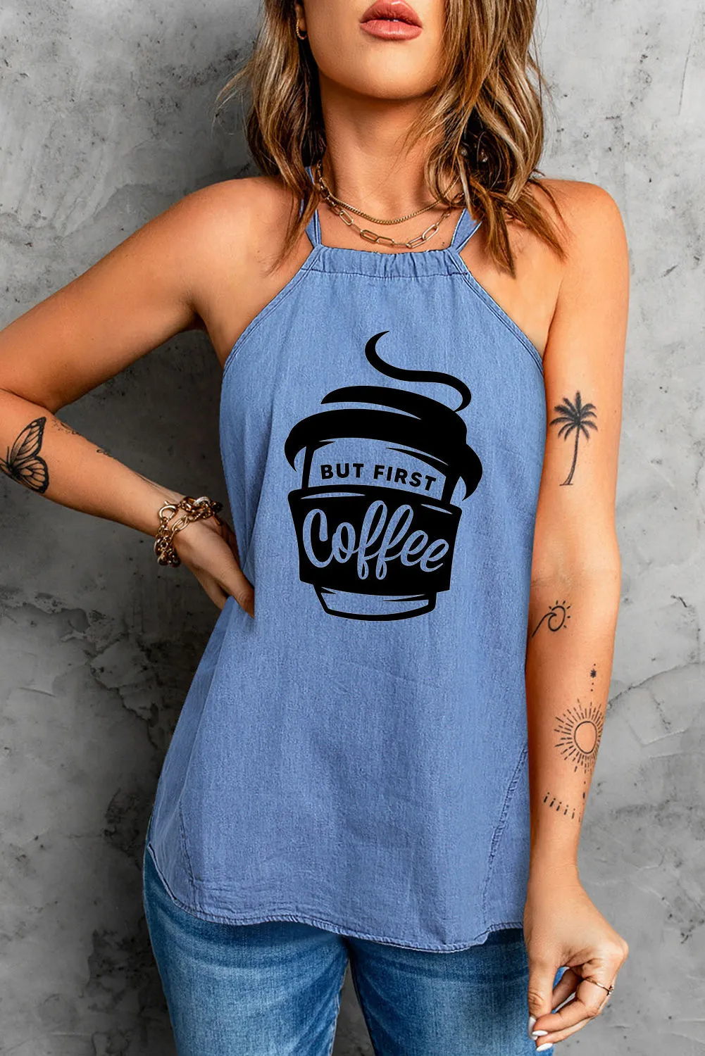 Halter Neck Denim Tank Top