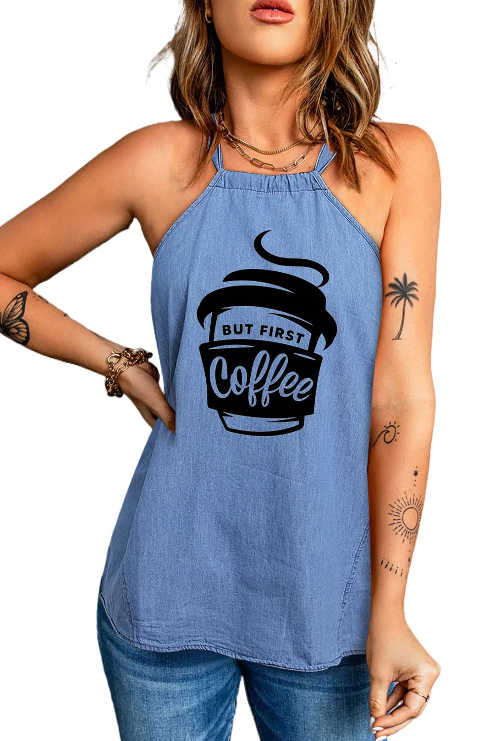 Halter Neck Denim Tank Top