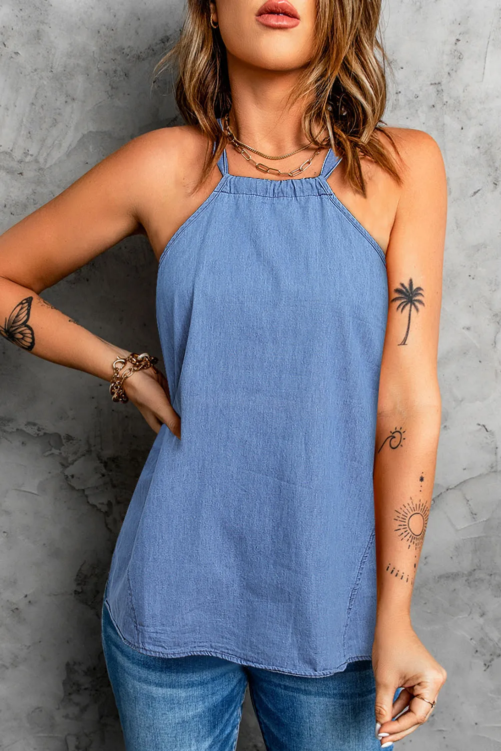 Halter Neck Denim Tank Top