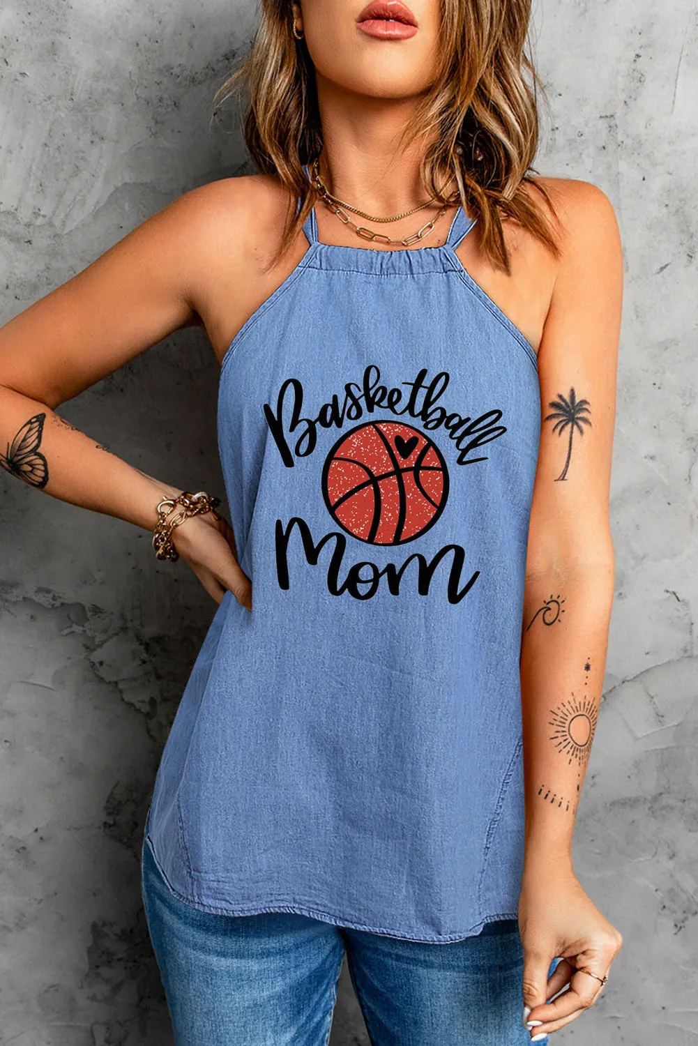 Halter Neck Denim Tank Top