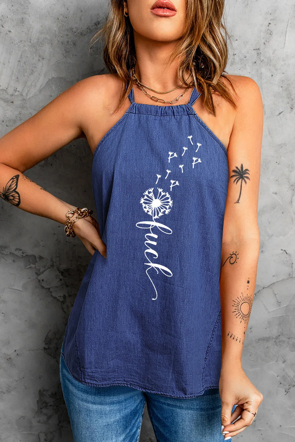 Halter Neck Denim Tank Top