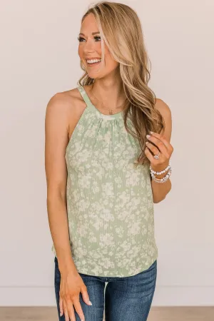 Happiest With You Floral Tank Top- Light Sage