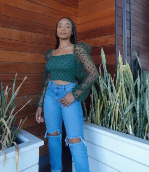 Holiday Dinner Mesh Sleeve Top(Emerald)