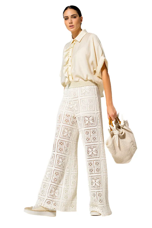 IVORY LACE SEMI-LINED PALAZZO TROUSERS