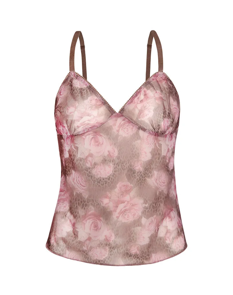 Janari Cami Top in Mesh Rose Leopard