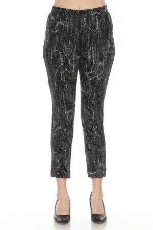 Joseph Ribkoff Black/Off-White Abstract Jacquard Knit Slim Pants 243305