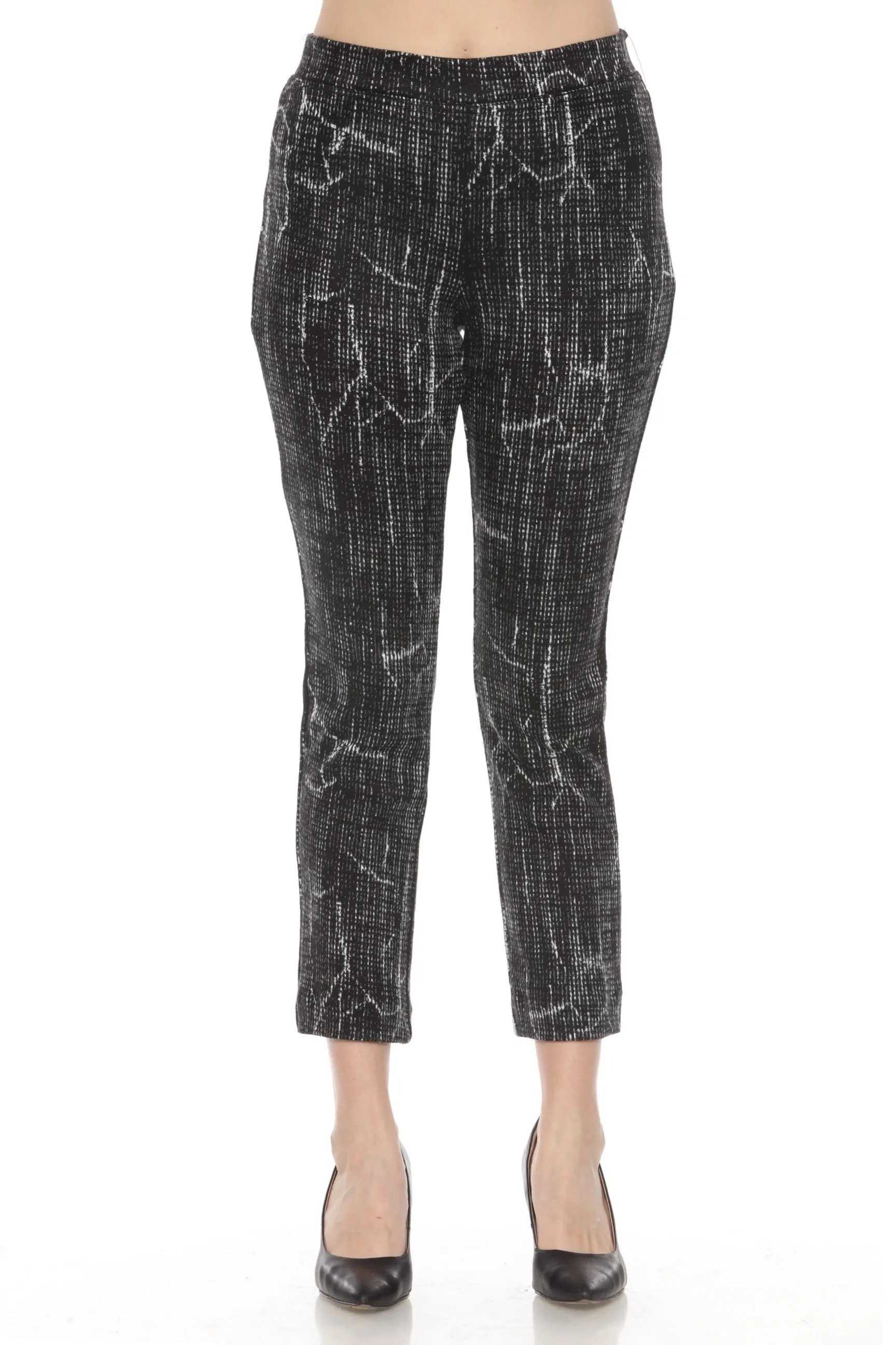 Joseph Ribkoff Black/Off-White Abstract Jacquard Knit Slim Pants 243305